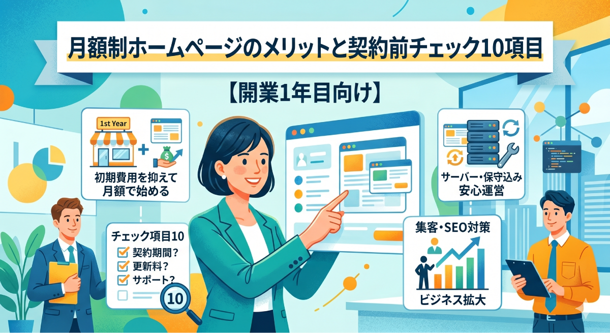 月額制ホームページのメリットと契約前チェック10項目【開業1年目向け】