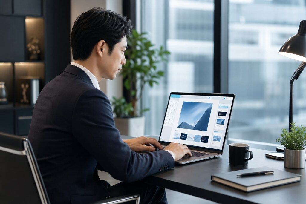 AIツールでホームページを操作する中小企業のビジネスパーソン