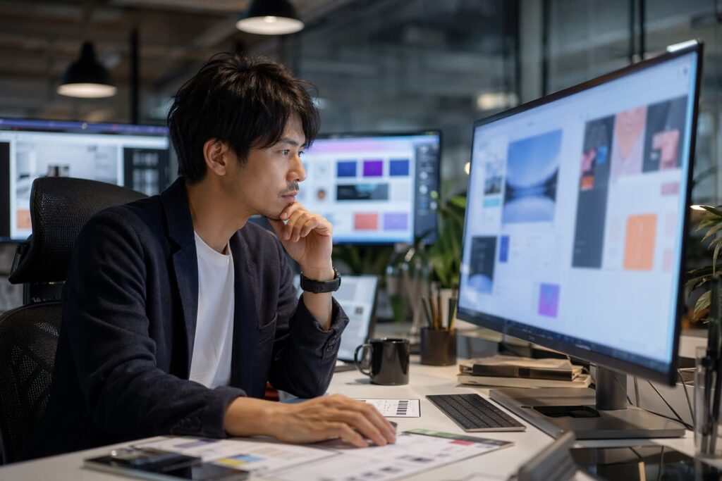 Web制作のプロがホームページをチェックしている様子